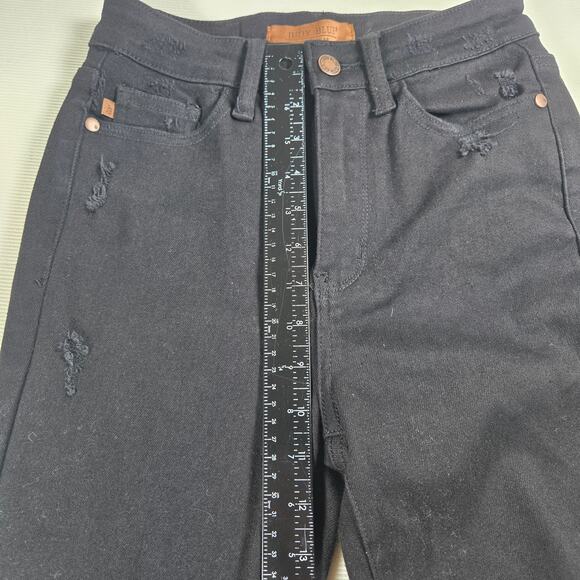 Judy Blue High Rise Distressed Raw Hem Skinny Fit Black Jeans Women's Size 1/25 - Picture 7 of 11